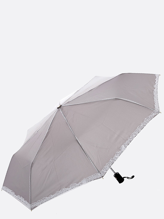 Серый складной зонт с белым кружевом  Tri Slona