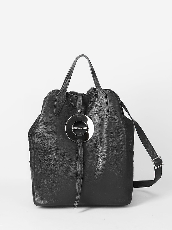 Мягкий черный рюкзак из зернистой натуральной кожи  Di Gregorio