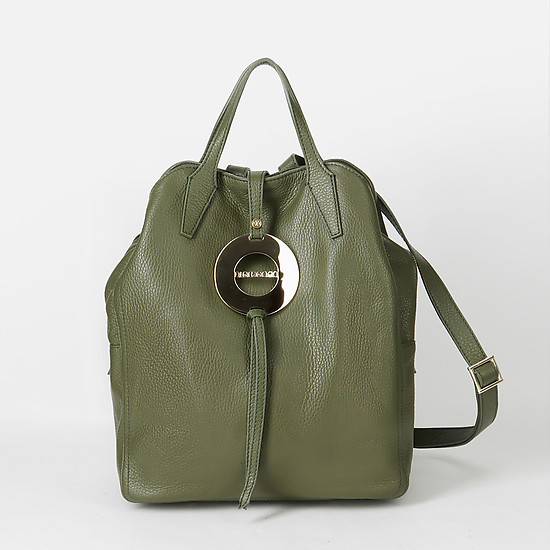 Мягкий рюкзак из оливково-зеленой кожи  Di Gregorio