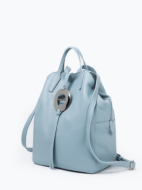 Мягкий рюкзак из светлой серо-голубой кожи  Di Gregorio