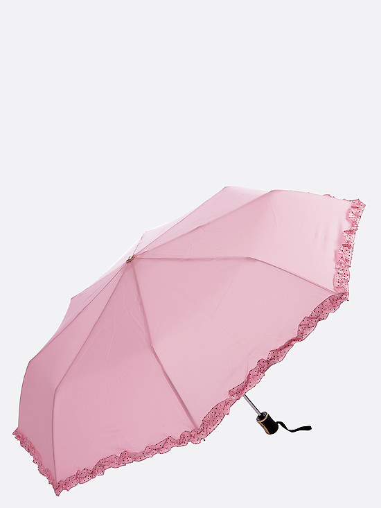 Розовый складной зонт с оборками  Tri Slona
