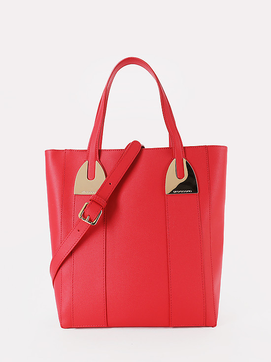 Красная сумка-тоут из кожи под ската  Di Gregorio