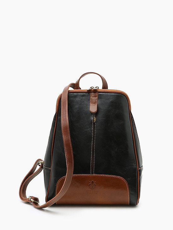Небольшой кожаный рюкзак из черной и коричневой кожи  Folle