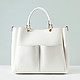 Вместительная сумка-тоут из кремово-белой кожи с имитацией плетения  Gianni Notaro