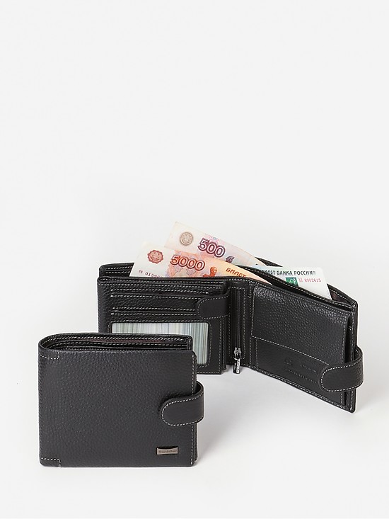 Мужской кошелек из черной кожи с белой сточкой  Alessandro Beato
