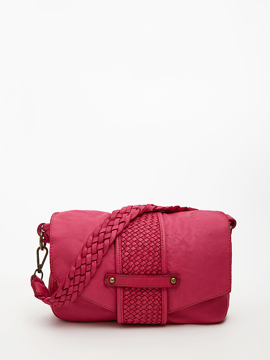 Ягодно-розовая сумочка-багет из винтажной кожи с плетеным декором  Jazy Williams