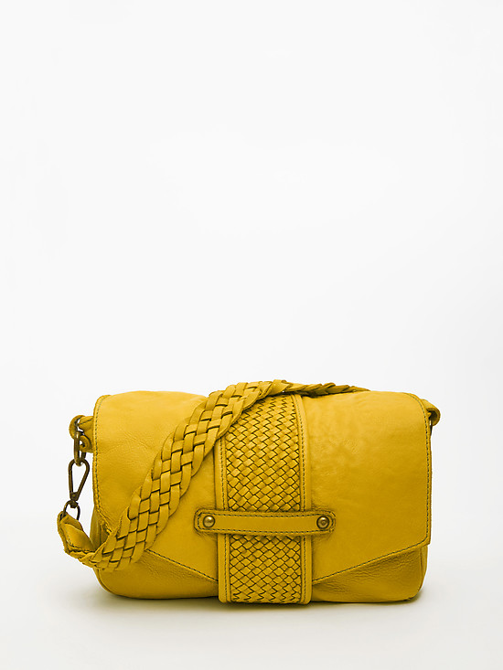 Желтая сумочка-багет из винтажной кожи с плетеным декором  Jazy Williams