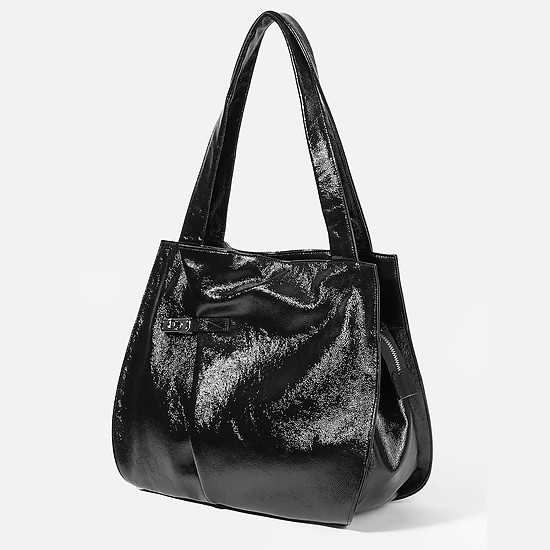 Черная лаковая сумка из натуральной мягкой кожи  KELLEN