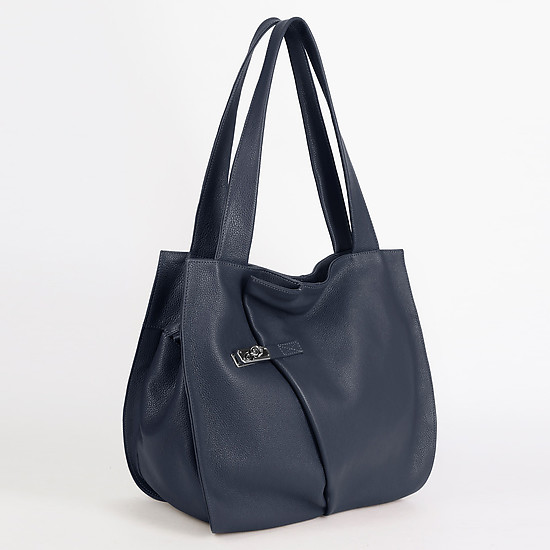 Вместительная сумка из натуральной мягкой кожи на двух ручках в синем цвете  KELLEN