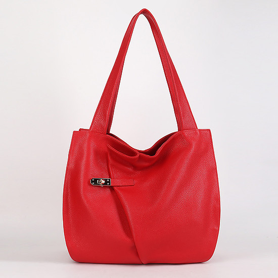 Вместительная сумка из натуральной мягкой кожи на двух ручках в красном цвете  KELLEN