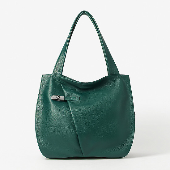 Вместительная сумка из натуральной мягкой кожи на двух ручках в зеленом цвете  KELLEN