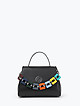 Небольшой черный кожаный сэтчел с разноцветной цепью с квадратными звеньями  BE NICE
