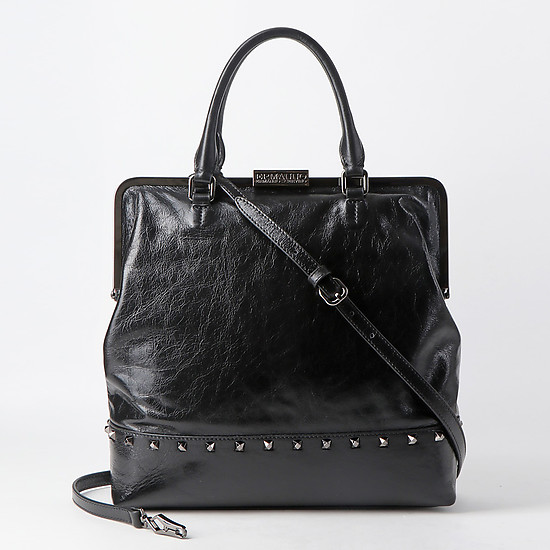Черная сумка-тоут из мягкой кожи с замком в винтажном стиле  ERMANNO Ermanno Scervino