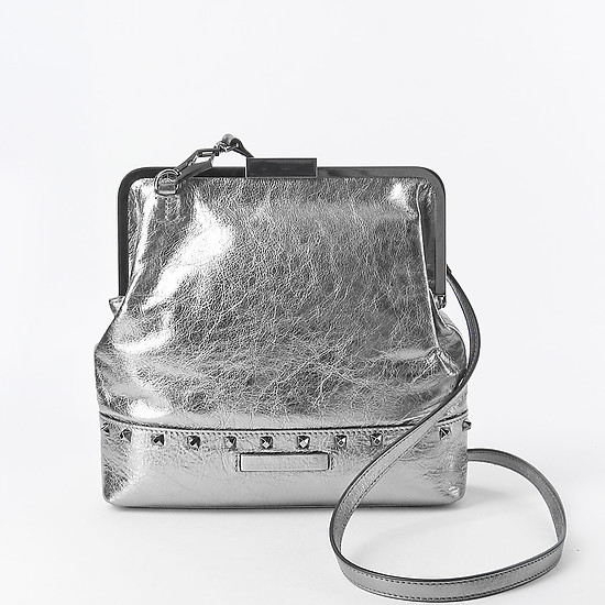 Серебристая сумка-клатч из мягкой кожи с ремешком на плечо  ERMANNO Ermanno Scervino