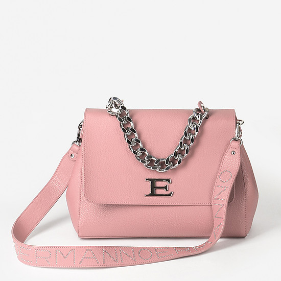 Розовая сумочка на цепочке из экокожи среднего размера  ERMANNO Ermanno Scervino
