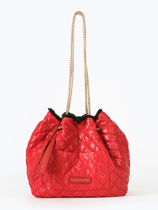Двусторонняя сумочка на плечо из стеганного текстиля и искусственного меха  ERMANNO Ermanno Scervino
