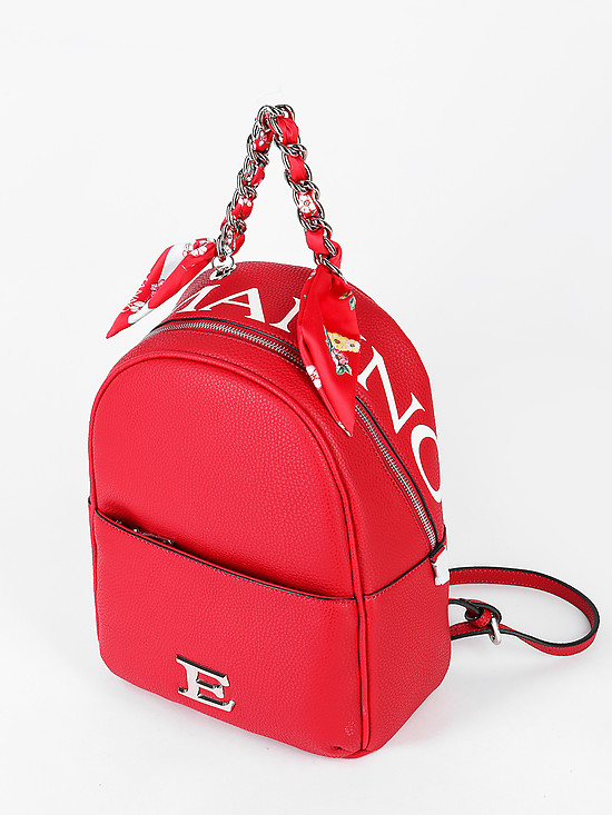 Красный рюкзак из экокожи с ручкой-цепочкой и платком-твилли  ERMANNO Ermanno Scervino