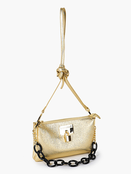 Серебристо-золотистая сумочка-клатч из мягкой кожи и ручкой-цепью и длинным ремешком  ERMANNO Ermanno Scervino
