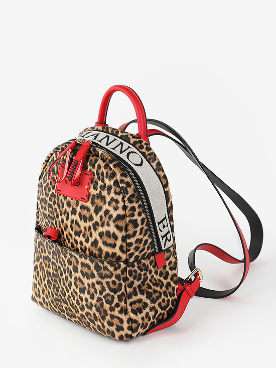 Рюкзак из искусственной кожи с леопардовым принтом и красными вставками  ERMANNO Ermanno Scervino