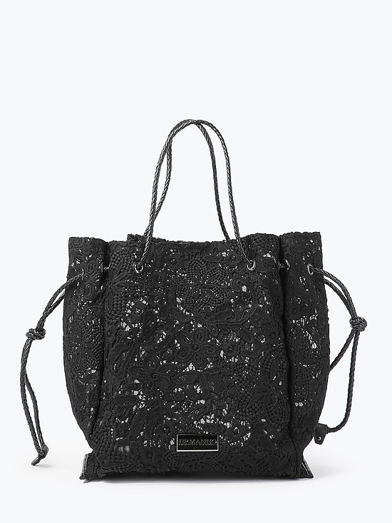 Черная текстильная кружевная сумка с ручками на плечо  ERMANNO Ermanno Scervino