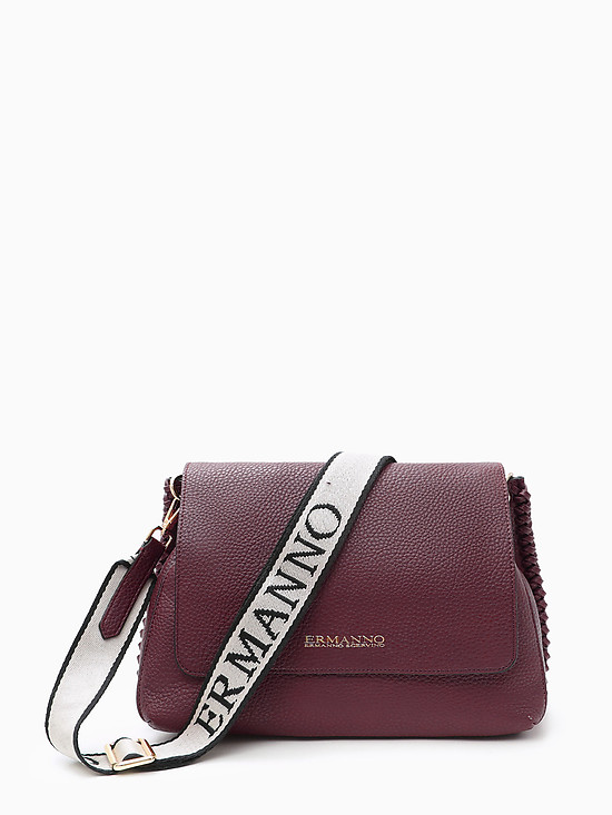 Бордовая сумочка кросс-боди из мягкой экокожи с текстильным ремешком  ERMANNO Ermanno Scervino