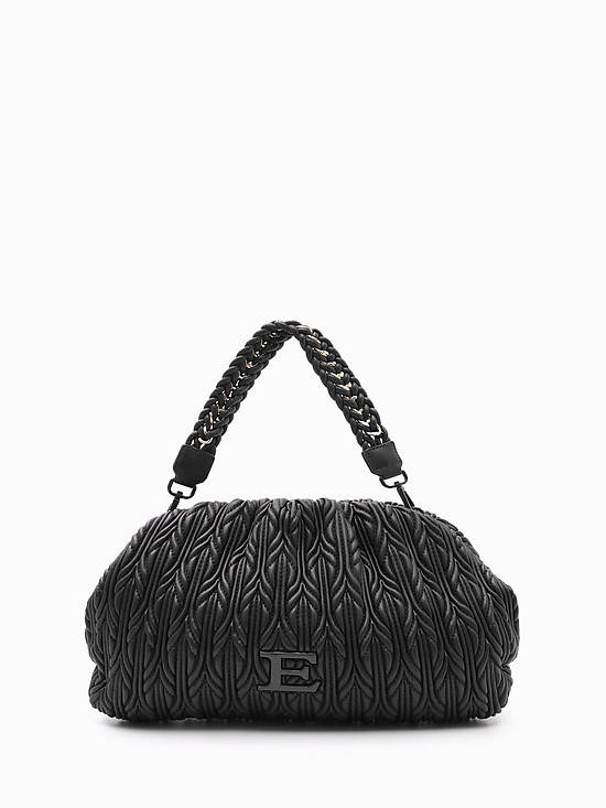 Черная сумка-багет среднего размера из мягкой экокожи с плетеным тиснением  ERMANNO Ermanno Scervino