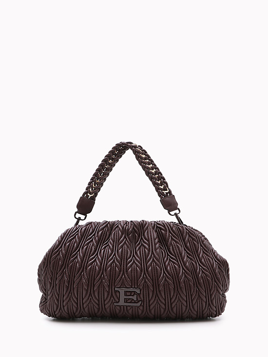 Темно-коричневая сумка-багет среднего размера из мягкой экокожи с плетеным тиснением  ERMANNO Ermanno Scervino