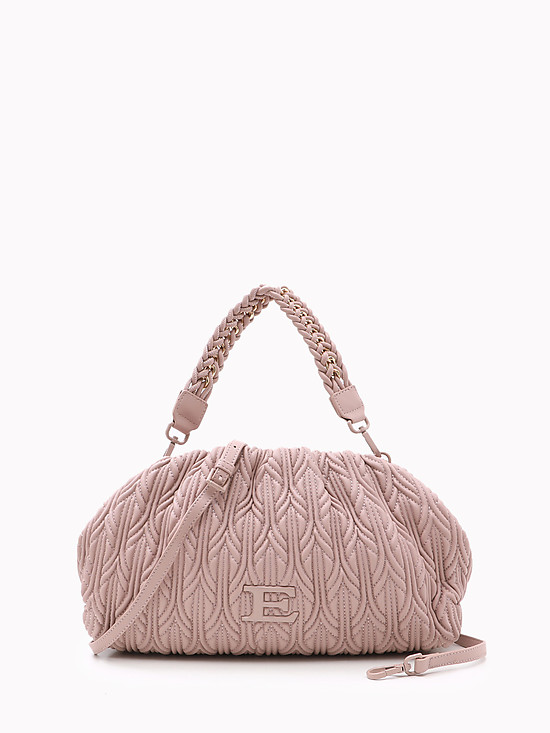 Светло-розовая сумка-багет среднего размера из мягкой экокожи с плетеным тиснением  ERMANNO Ermanno Scervino