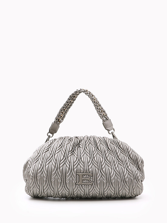 Серебристая сумка-багет среднего размера из мягкой экокожи с плетеным тиснением  ERMANNO Ermanno Scervino