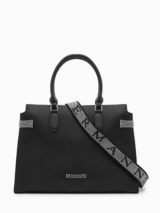 Черная вместительная сумка-тоут из эко-кожи  ERMANNO Ermanno Scervino