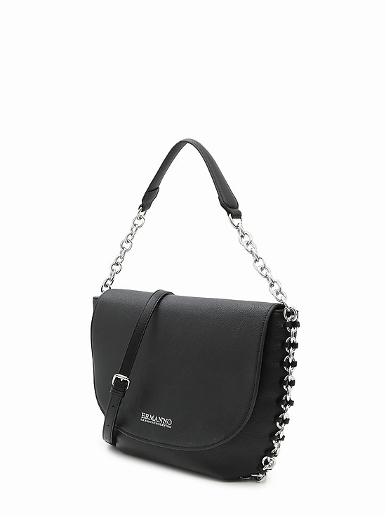 Черная сумка-багет из экокожи с декоративной цепью  ERMANNO Ermanno Scervino