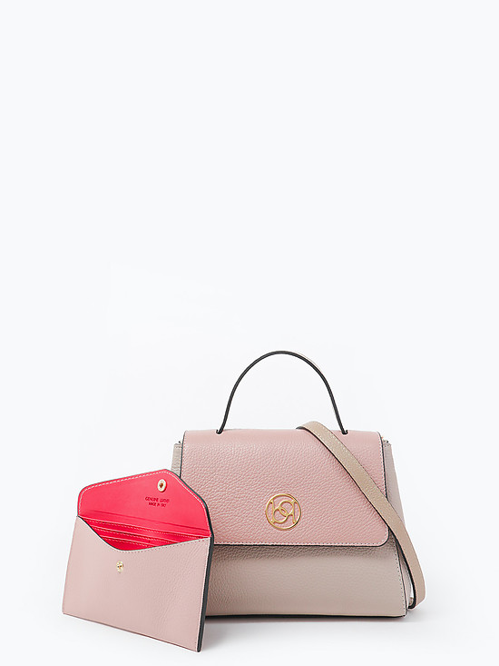 Небольшая сумка-сэтчел из кремовой и пудрово-розовой кожи с кошельком в комплекте  BE NICE