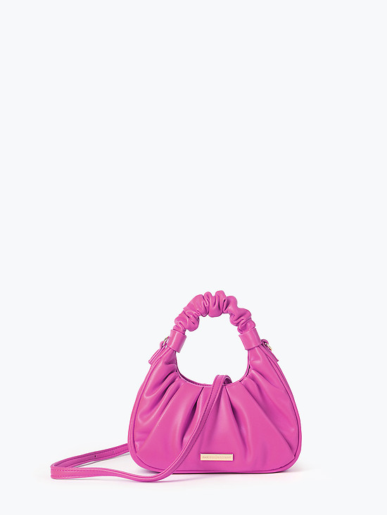 Маленькая сумка-багет цвета фуксии из мягкой экокожи со складками  Alex Max