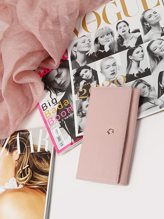 Пудрово-розовый кожаный бумажник на кнопке  Alessandro Beato