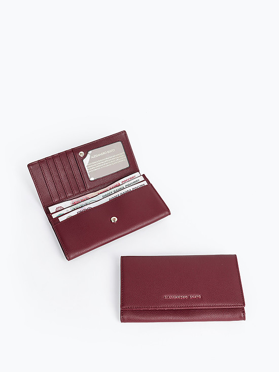 Бордовый кожаный бумажник на кнопке  Alessandro Beato