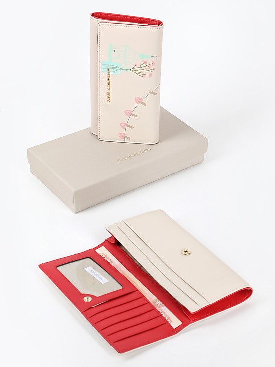Пастельно-бежевый кожаный бумажник с принтом на кнопке  Alessandro Beato