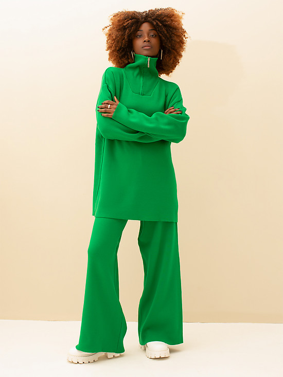 Ярко-зеленый костюм с широкими брюками и оверсайз свитшотом с высоким горлом  TOPDROPS