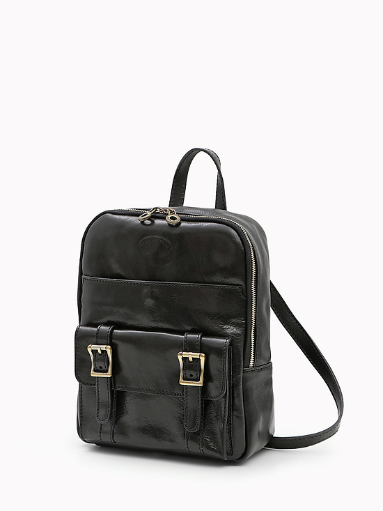 Рюкзак в винтажном стиле из черной кожи  Folle