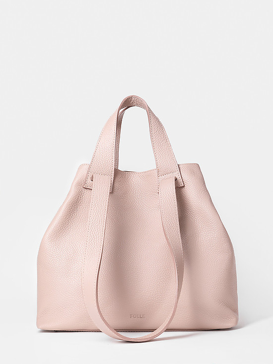 Пастельно-розовая сумка-тоут из мягкой кожи с двойными ручками  Folle