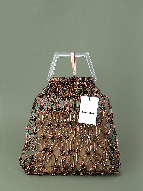 Бронзовая сумка-авоська с текстильной косметичкой  Alex Max