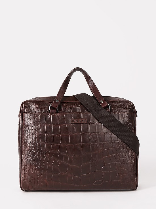 Деловая сумка из коричневой кожи под крокодила  Bruno Rossi