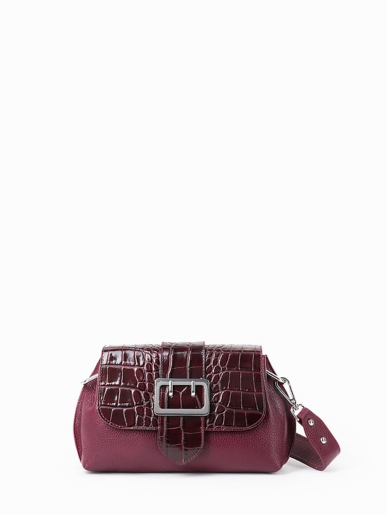Небольшая бордовая сумка-багет из зернистой кожи и кожи под крокодила  Folle
