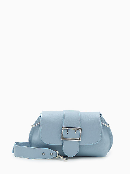 Небольшая голубая сумка-багет из мягкой кожи с пряжкой и широким ремешком  Folle