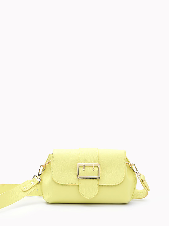 Небольшая лимонная сумка-багет из мягкой кожи с пряжкой и широким ремешком  Folle