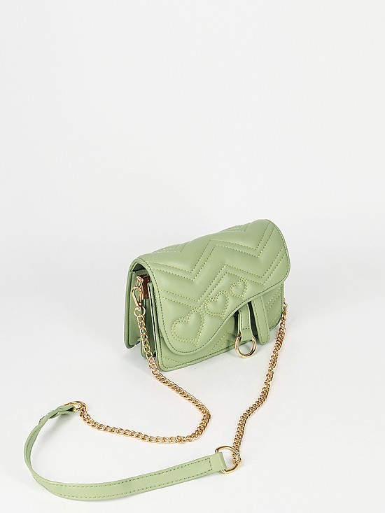 Стеганая сумочка-клатч из экокожи мятно-зеленого оттенка с клапаном в форме седла  Boogie Street
