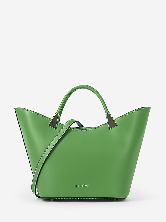 Ярко-зеленая сумка-тоут в силуэте трапеции из гладкой кожи  BE NICE