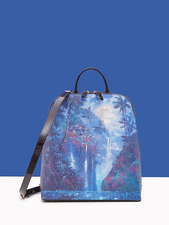 Рюкзак с отстегивающимися лямками из темно-бордовой лаковой и сафьяновой кожи с принтом  KELLEN