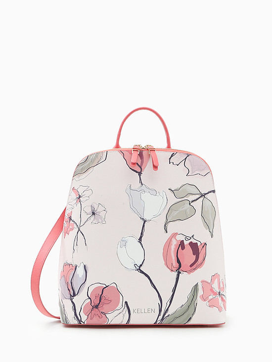 Рюкзак с отстегивающимися лямками из плотной розовой кожи с цветочным принтом  KELLEN