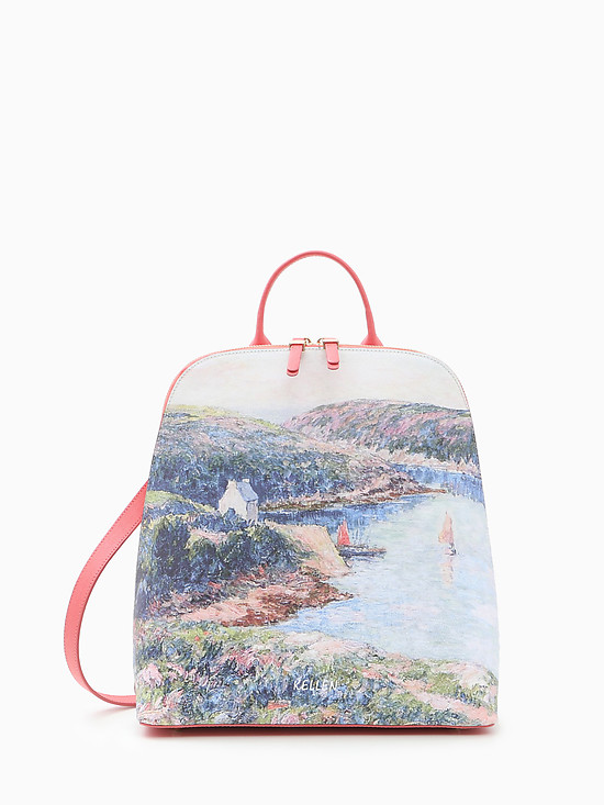 Рюкзак с отстегивающимися лямками из плотной розовой кожи с пейзажным принтом  KELLEN