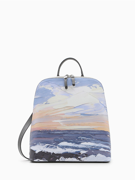 Рюкзак с отстегивающимися лямками из плотной кожи с морским пейзажным принтом  KELLEN